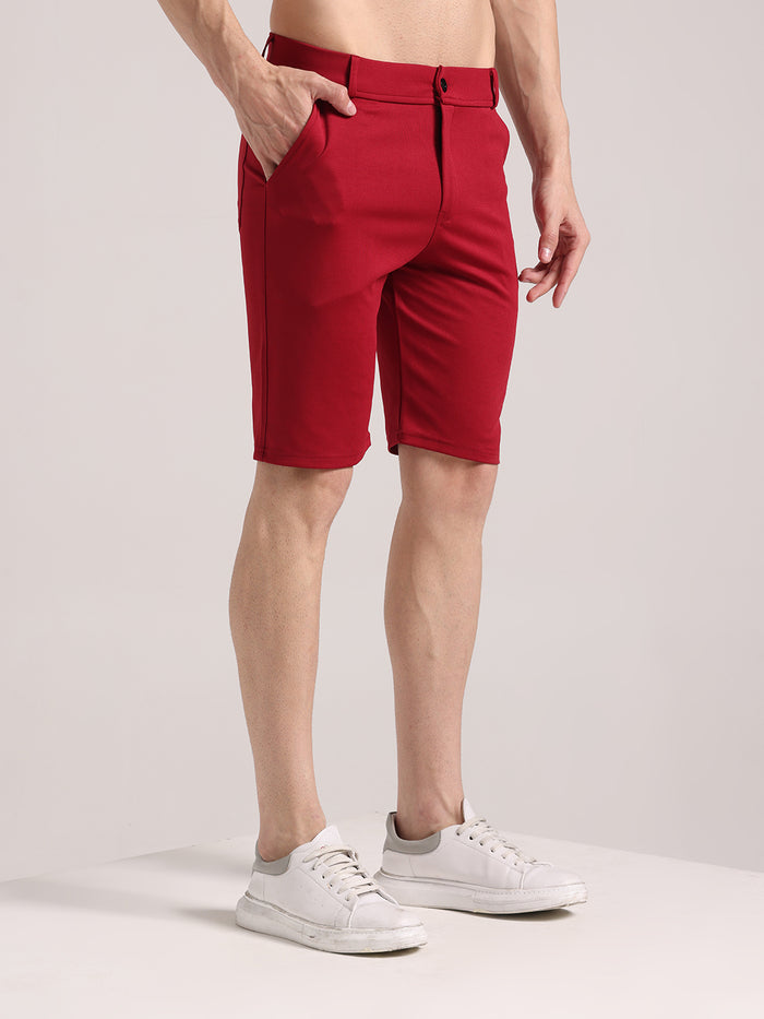 Men's Maroon Lycra Chinos Shorts