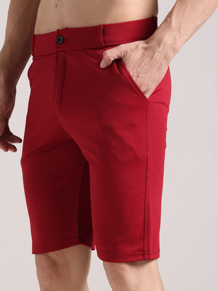Men's Maroon Lycra Chinos Shorts