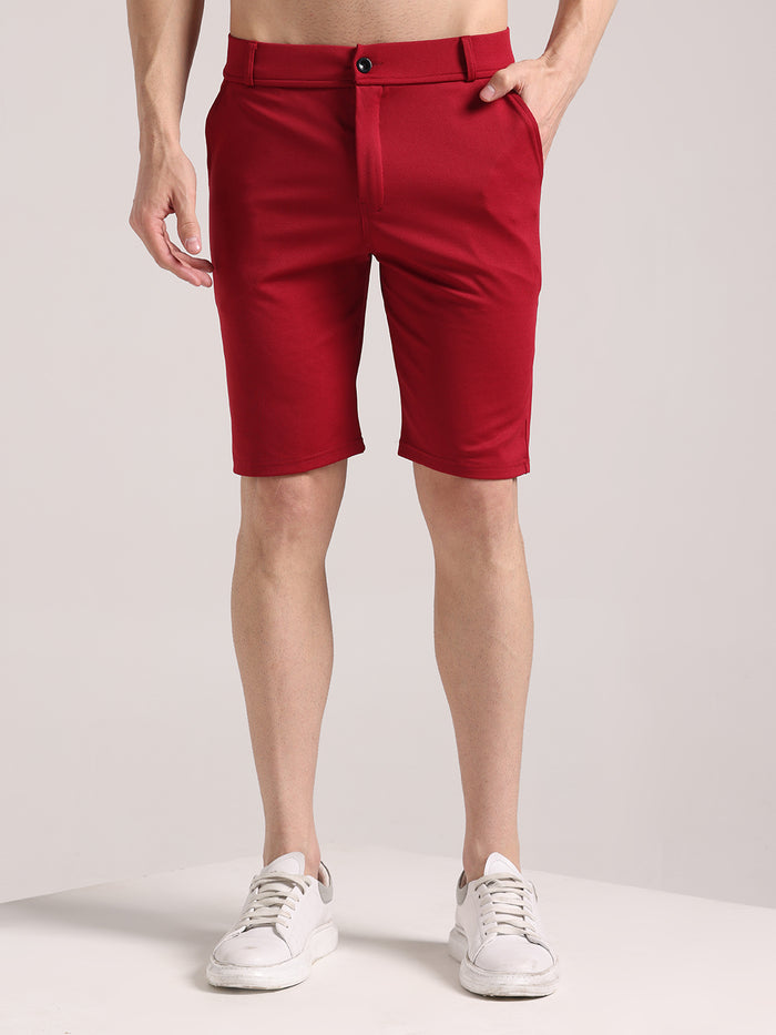 Men's Maroon Lycra Chinos Shorts