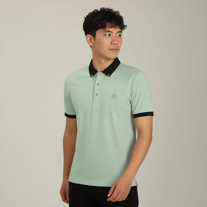 Men’s Mint Green Premium Stretch Polo with Contrast Ribbed Collar T-Shirt