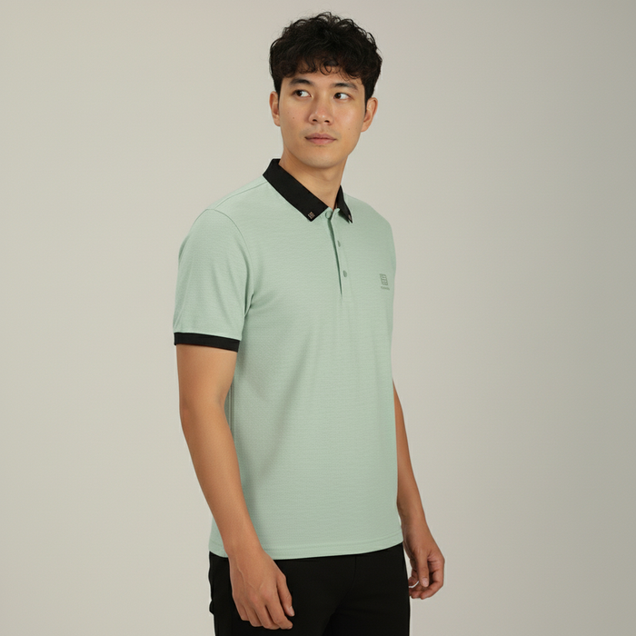 Men’s Mint Green Premium Stretch Polo with Contrast Ribbed Collar T-Shirt