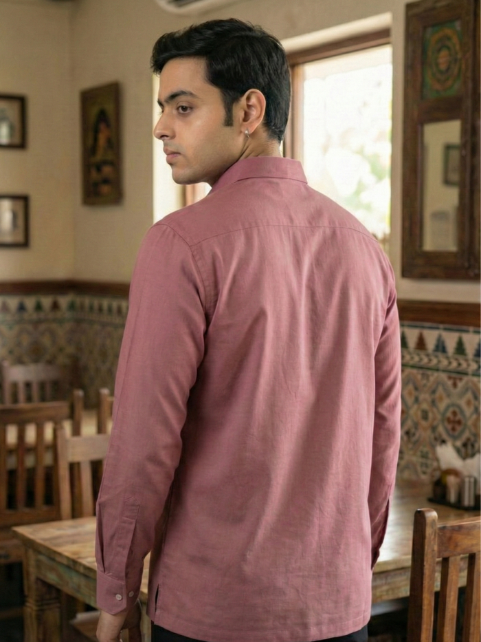 Men’s Muated Mauve Premium Long Sleeve Henley Shirt with Buttoned Cuffs