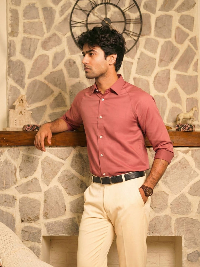 Men's Muted Mauve Modern Luxe Shirt: Raglan Cut & Silky Soft Texture