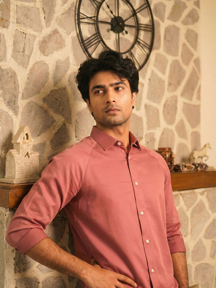 Men's Muted Mauve Modern Luxe Shirt: Raglan Cut & Silky Soft Texture