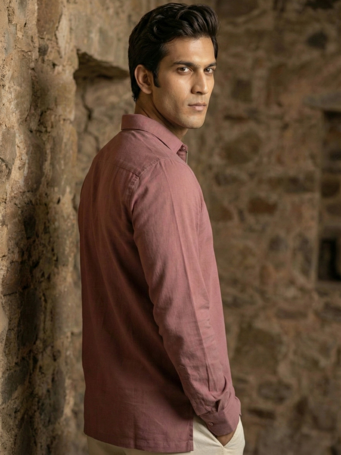 Men’s Muted Mauve Premium Quarter-Zip Long Sleeve Polo Shirt
