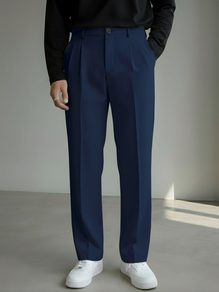 Men's Navy Blue Loose-Fit Korean Trouser