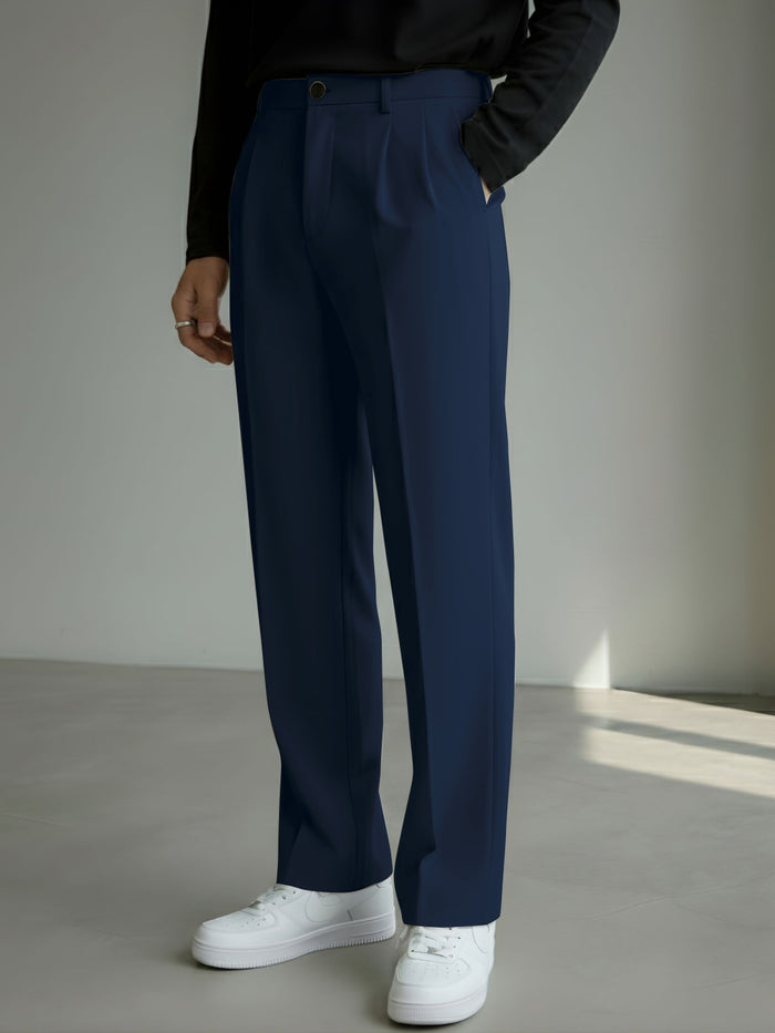 Men's Navy Blue Loose-Fit Korean Trouser