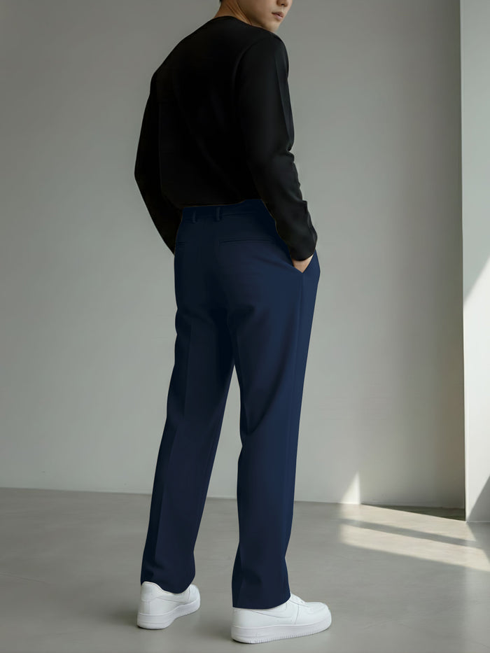 Men's Navy Blue Loose-Fit Korean Trouser