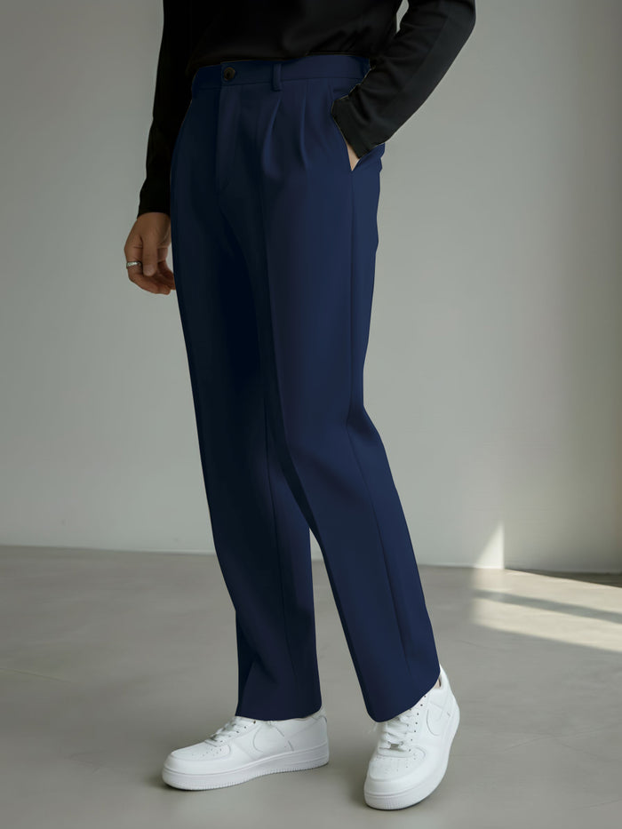Men's Navy Blue Loose-Fit Korean Trouser