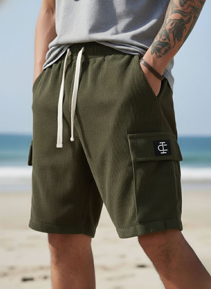 Men's Olive Green Premium Ribbed Texture Cargo Shorts