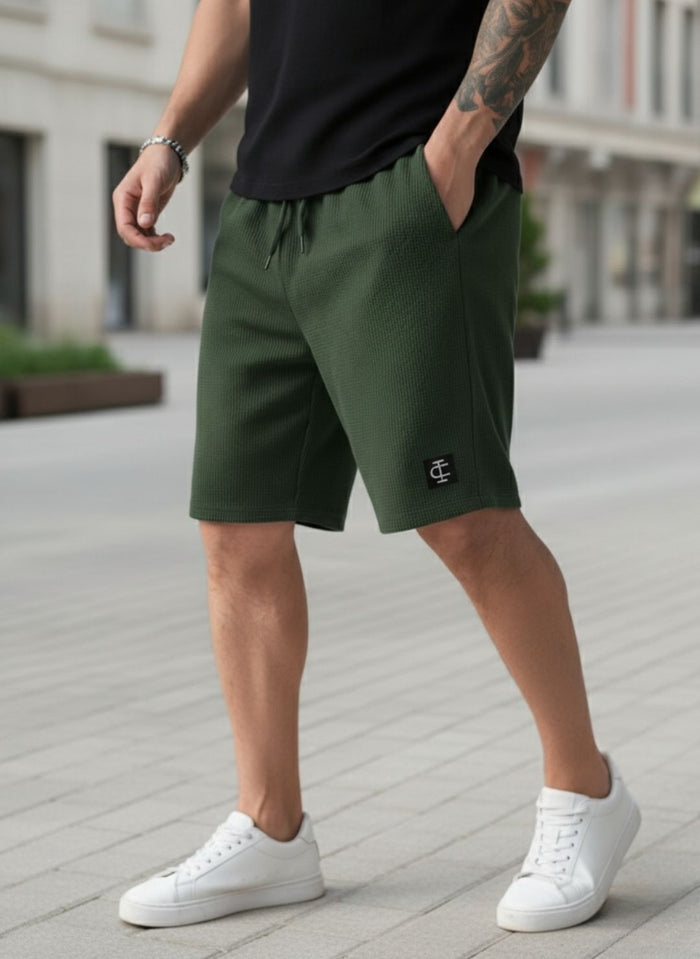 Men's Olive Green Premium Waffle Knit Shorts