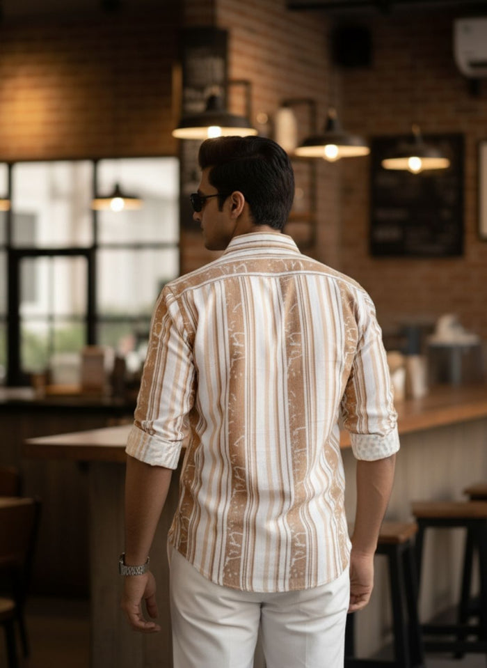 Men's Orange Textured Multi-Color Striped