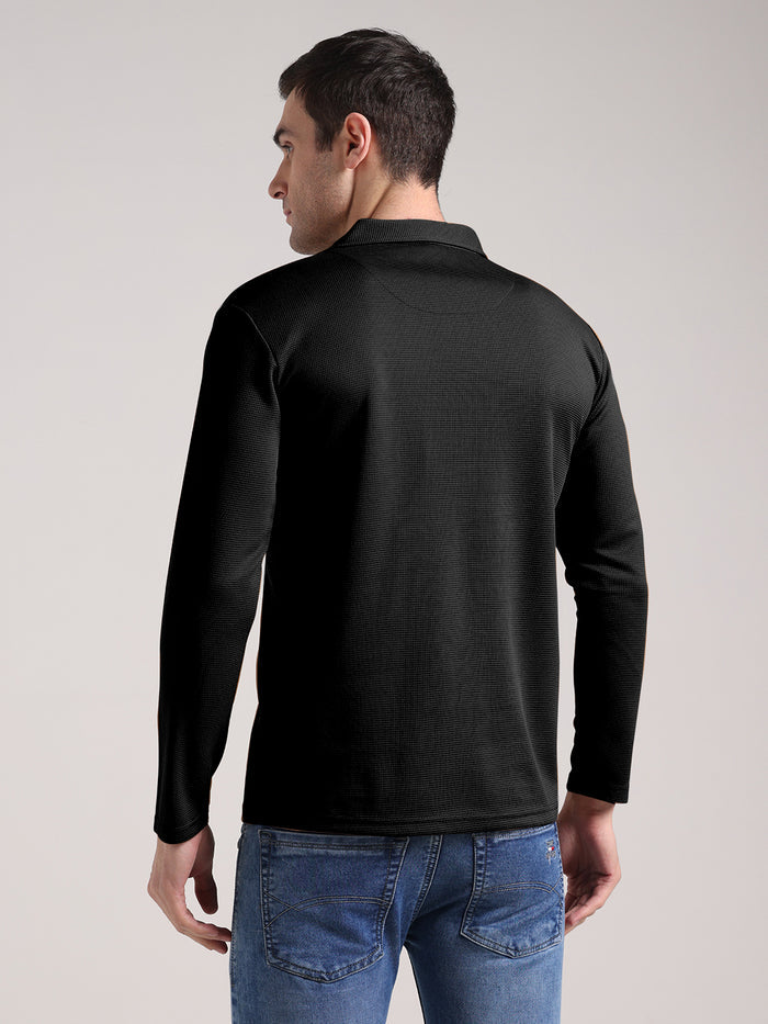 Men's Outer Mesh Black Full Sleeve Zipper T-Shirt