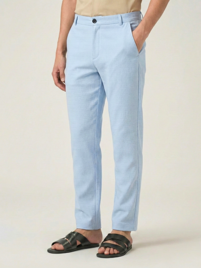 Men's Paceful Blue Checks Soft Lycra Trousers