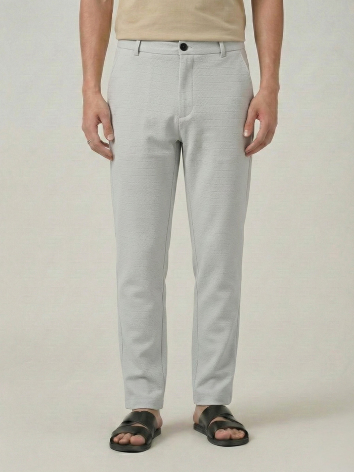 Men's Pale Grey Checks Soft Lycra Trousers