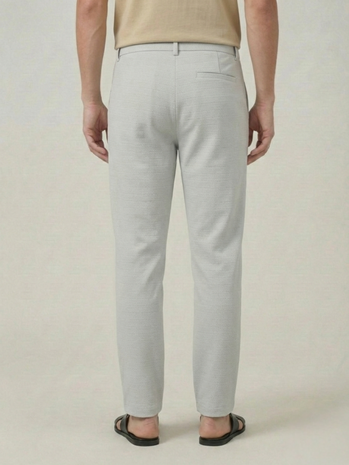 Men's Pale Grey Checks Soft Lycra Trousers