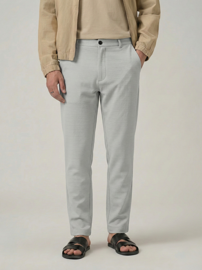 Men's Pale Grey Checks Soft Lycra Trousers