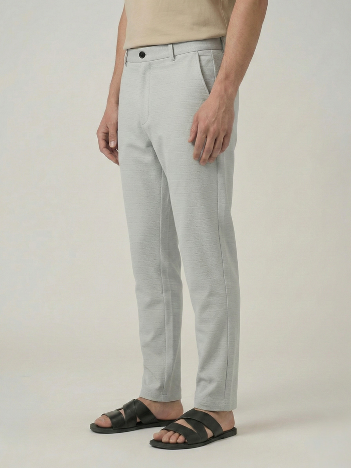 Men's Pale Grey Checks Soft Lycra Trousers