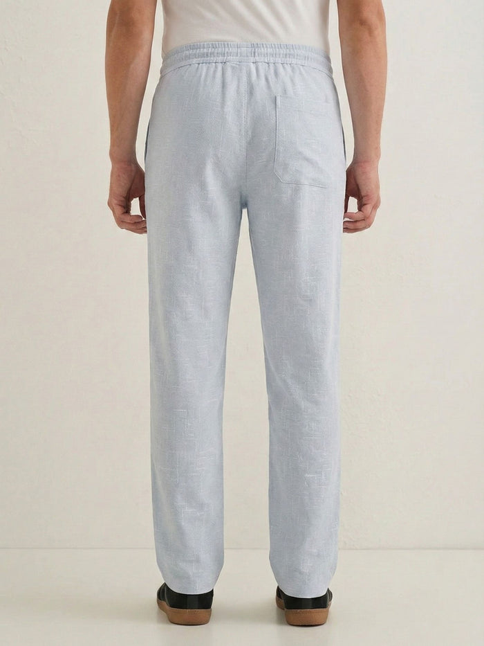 Men's Pale Grey Textured Relaxed Fit Trousers with Elasticated Drawstring Waist