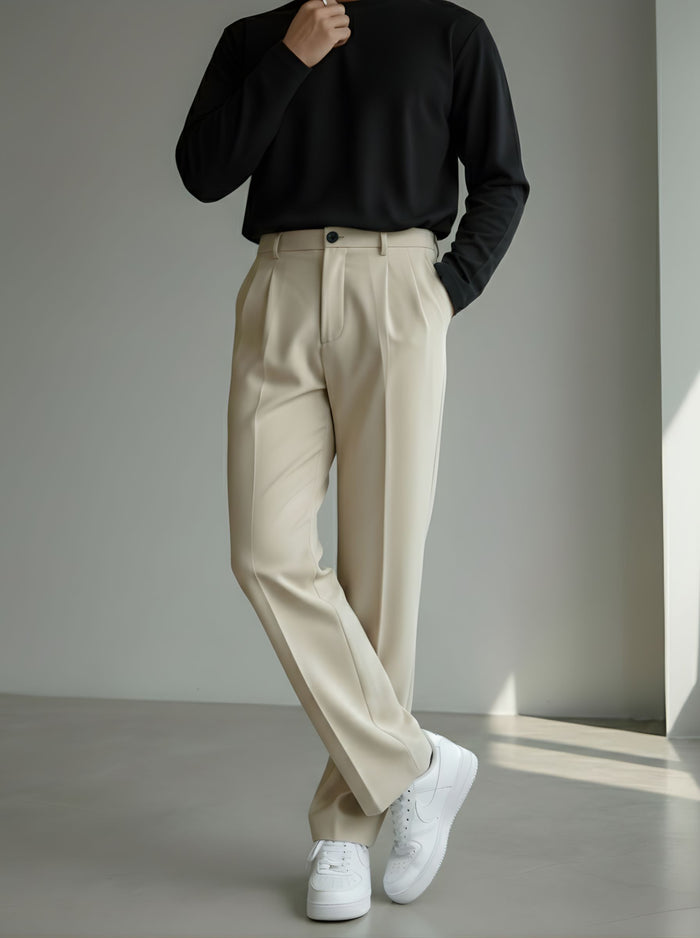 Men's Pastel Cream Loose-Fit Korean Trouser