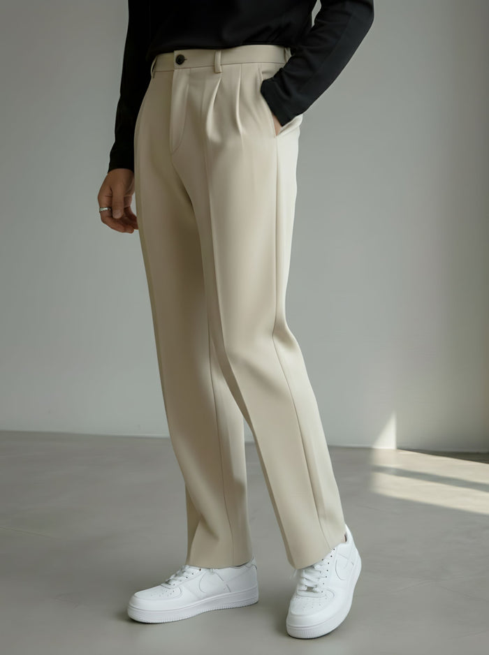Men's Pastel Cream Loose-Fit Korean Trouser
