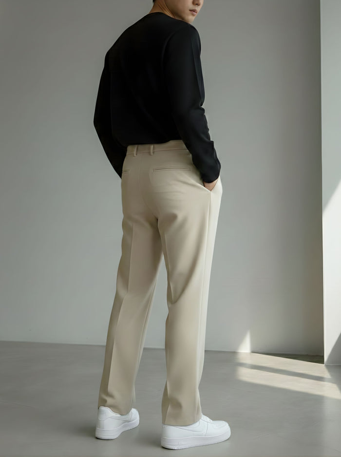 Men's Pastel Cream Loose-Fit Korean Trouser
