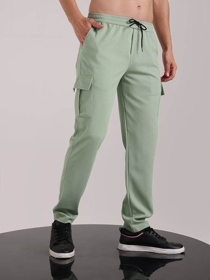 Men's Pastel Green Outer Mesh Cargo Track Pants