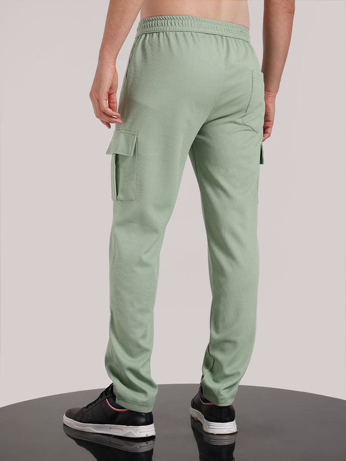 Men's Pastel Green Outer Mesh Cargo Track Pants