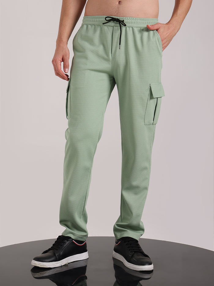 Men's Pastel Green Outer Mesh Cargo Track Pants