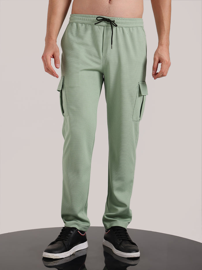 Men's Pastel Green Outer Mesh Cargo Track Pants