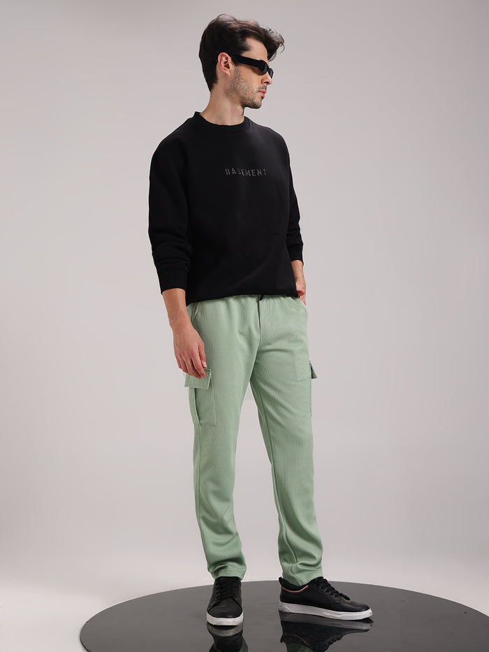 Men's Pastel Green Outer Mesh Cargo Track Pants