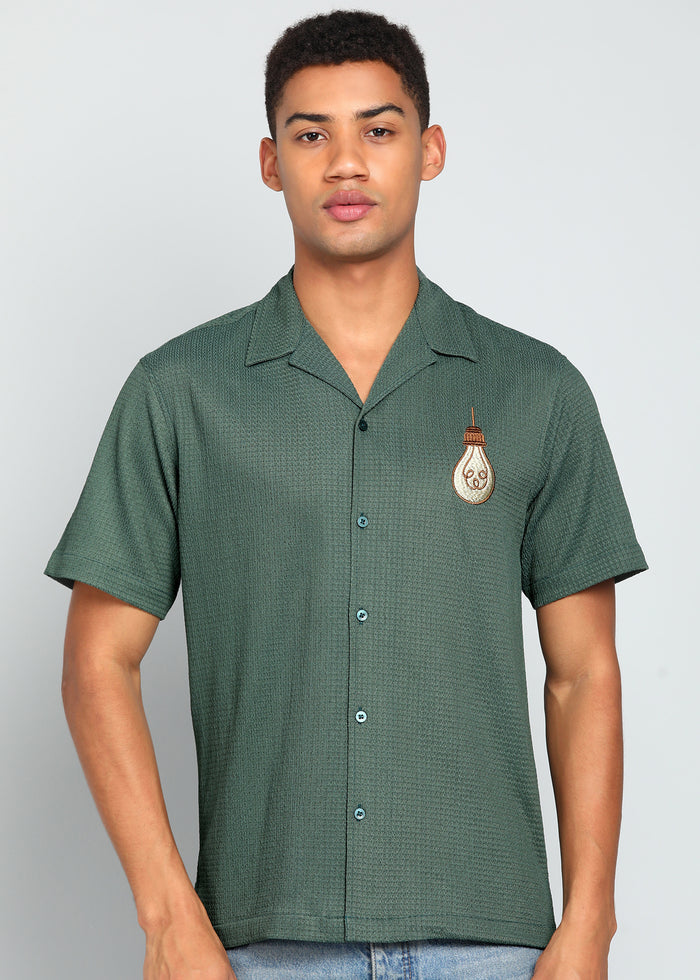 Men’s Sage Green Textured Resort Embroidery Shirt