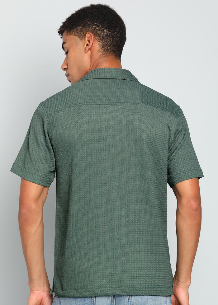 Men’s Sage Green Textured Resort Embroidery Shirt