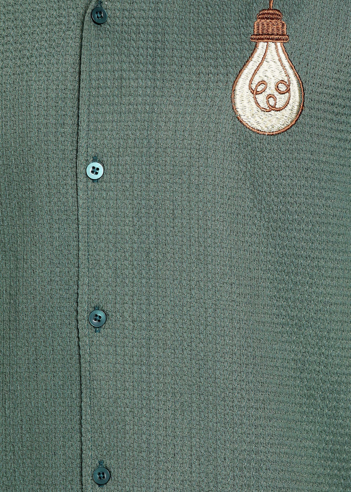 Men’s Sage Green Textured Resort Embroidery Shirt