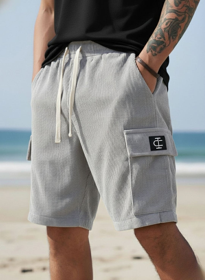 Men's Silver Grey Premium Ribbed Texture Cargo Shorts