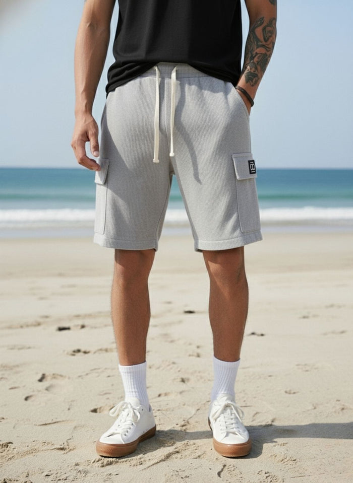 Men's Silver Grey Premium Ribbed Texture Cargo Shorts