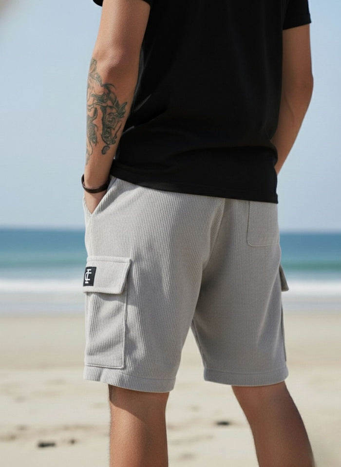 Men's Silver Grey Premium Ribbed Texture Cargo Shorts