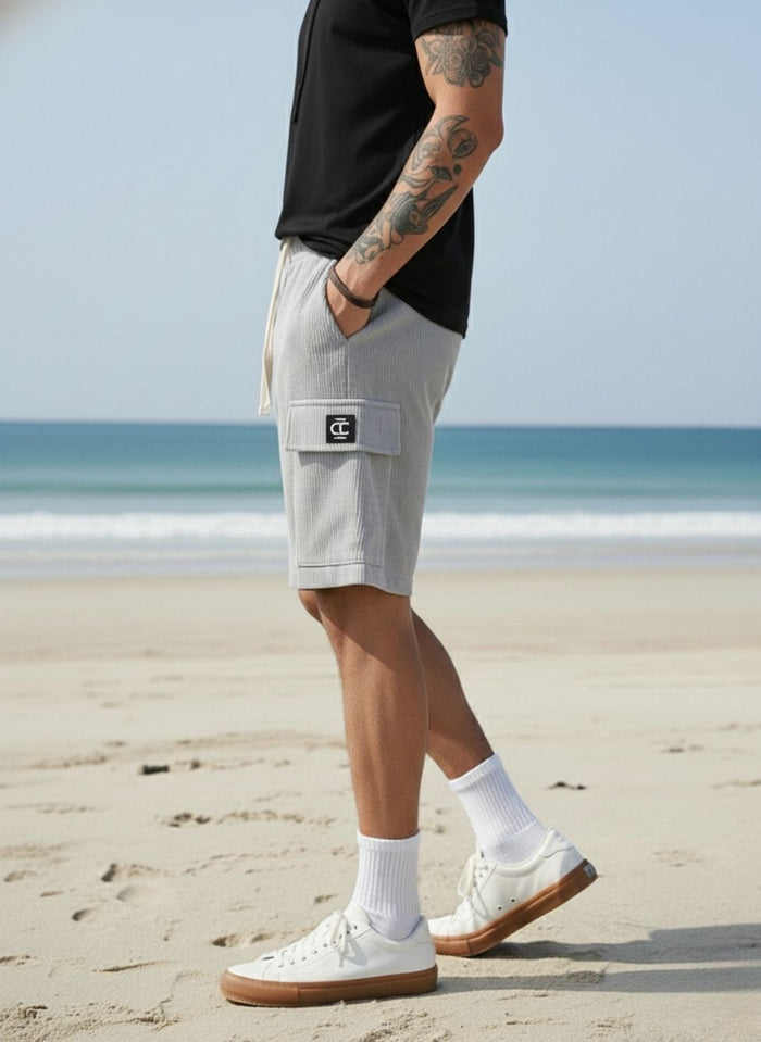 Men's Silver Grey Premium Ribbed Texture Cargo Shorts