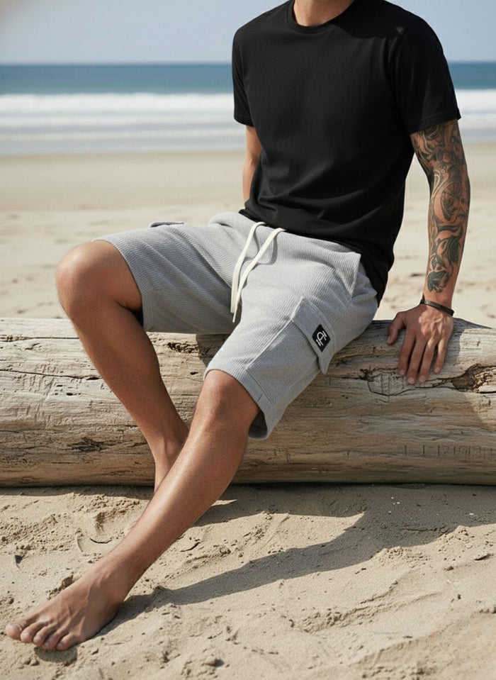 Men's Silver Grey Premium Ribbed Texture Cargo Shorts