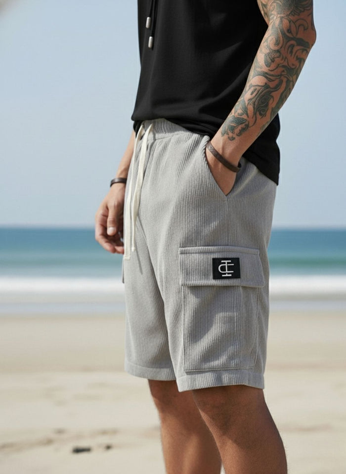 Men's Silver Grey Premium Ribbed Texture Cargo Shorts