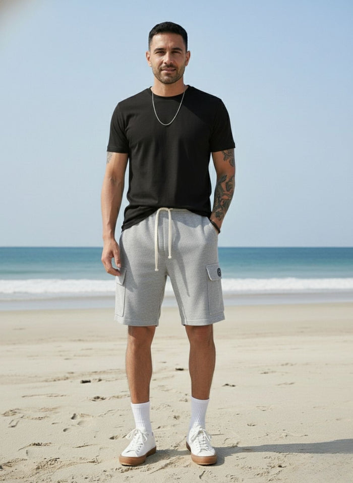 Men's Silver Grey Premium Ribbed Texture Cargo Shorts