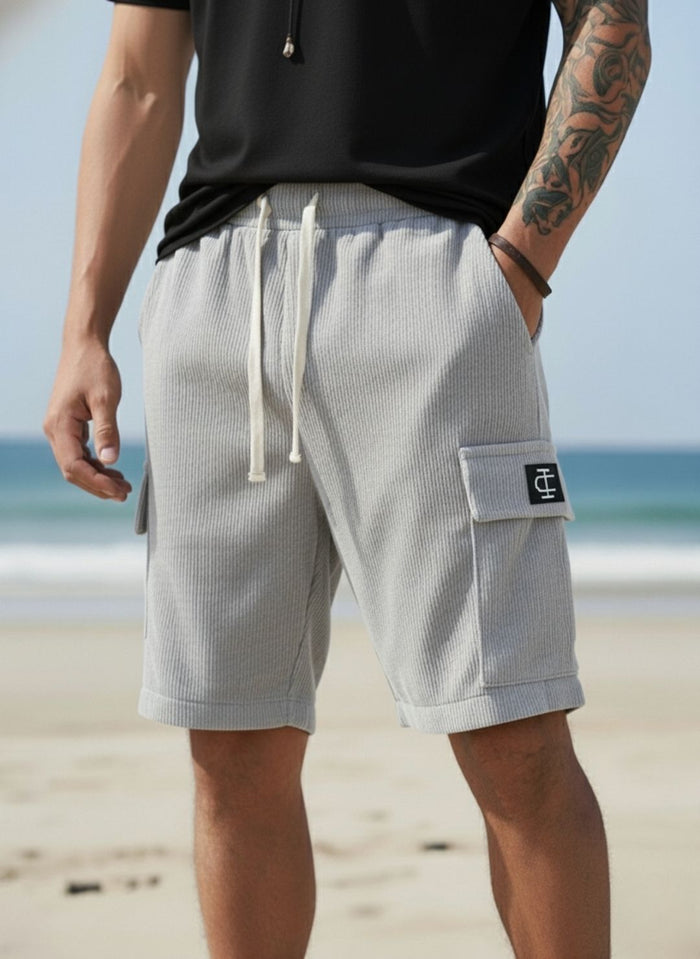 Men's Silver Grey Premium Ribbed Texture Cargo Shorts