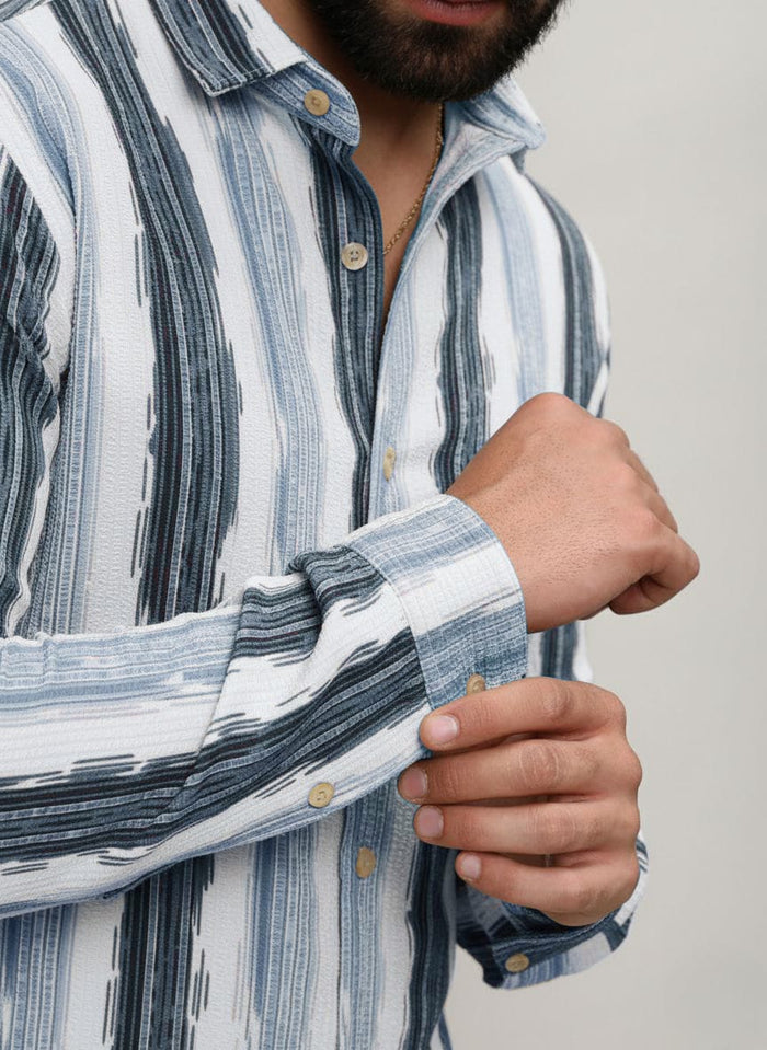 Men's Slate Blue Abstract Stripe Winkle Ribbed Shirt