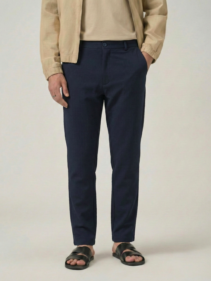 Men's Steel Blue Checks Soft Lycra Trousers