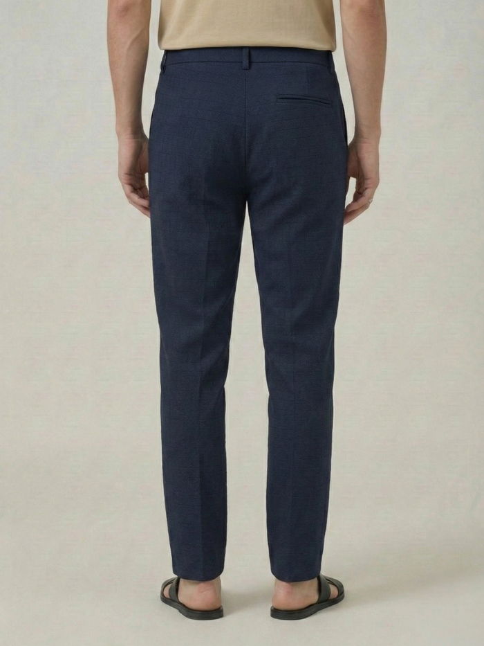 Men's Steel Blue Checks Soft Lycra Trousers