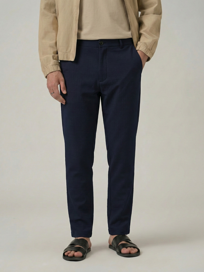 Men's Steel Blue Checks Soft Lycra Trousers