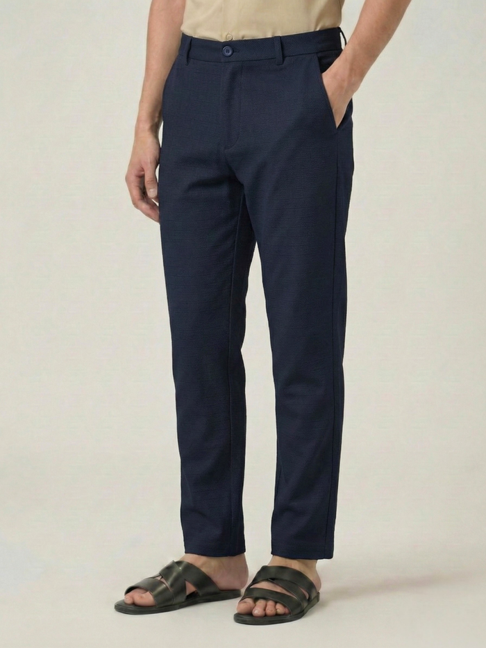 Men's Steel Blue Checks Soft Lycra Trousers