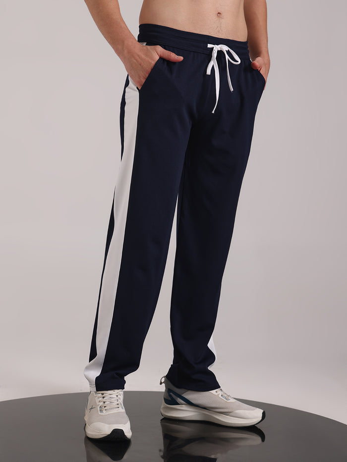 Men's Steel Blue Contrast Side Split Tape Track Pants