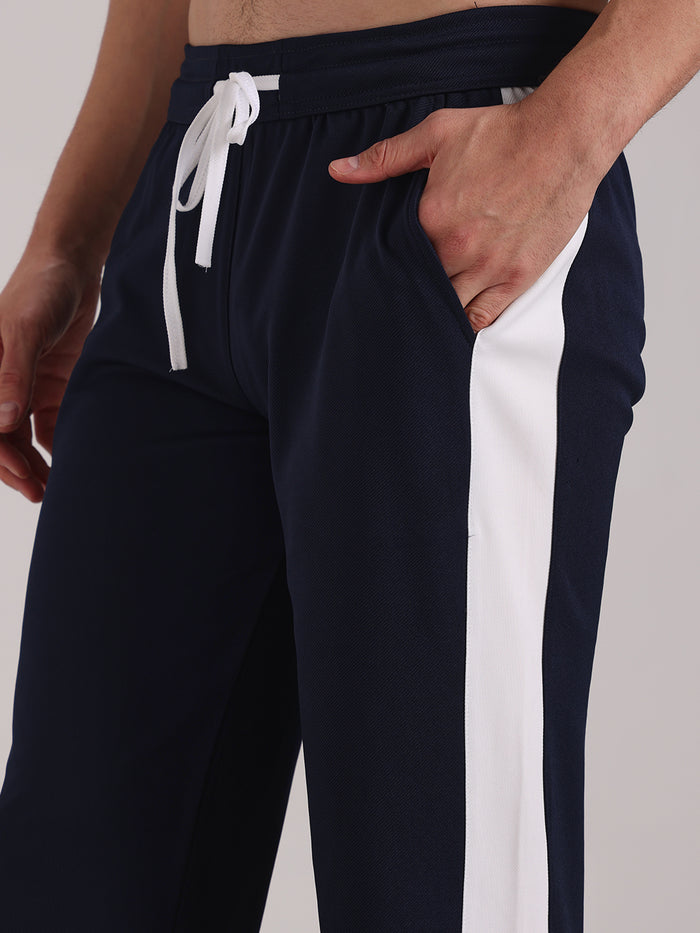 Men's Steel Blue Contrast Side Split Tape Track Pants