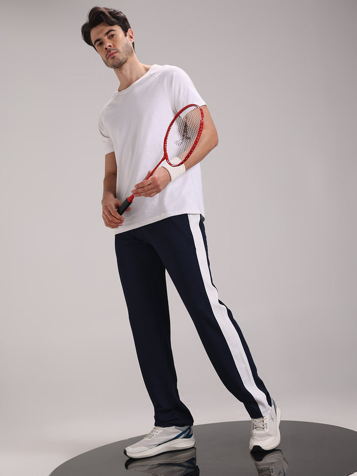 Men's Steel Blue Contrast Side Split Tape Track Pants